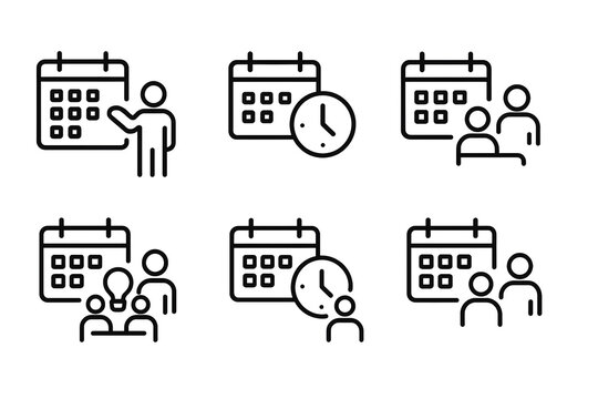 Schedule Meeting Calendar, People, Clock, Time, and Appointment Icons