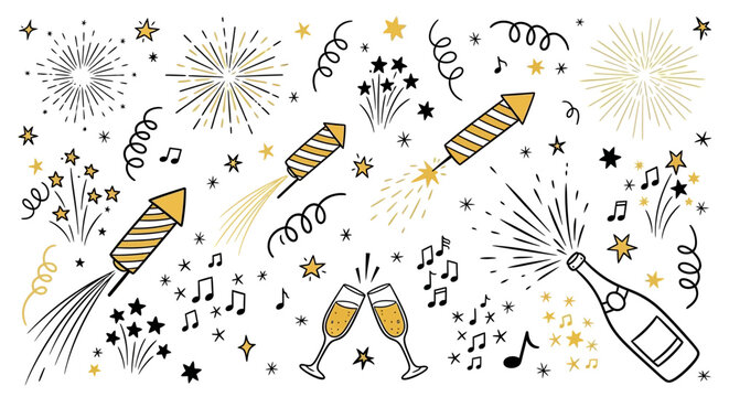Celebratory Fireworks, Champagne, and Festive Elements for a Happy New Year or Special Occasion