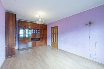 Empty, No People Living Room Interior. White Ceiling, Magenta Color Walls