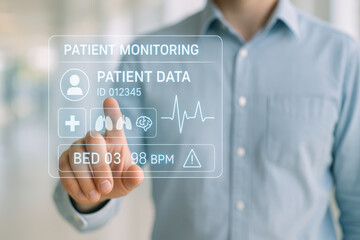 Patient monitoring system displays vital data, including heart rate and lung function, enhancing healthcare efficiency and accuracy in modern medical environment
