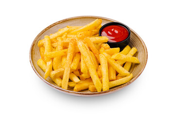 Crispy fries served in a bowl with a side of ketchup for dipping