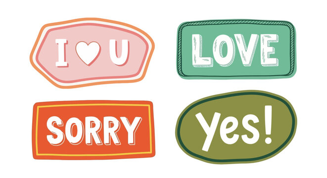 Heartfelt Stickers Love, Apology, and Affirmation in Colorful Designs