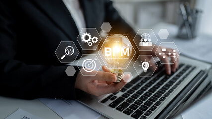 Business Process Management concept showing workflow analysis, process optimization, team collaboration, automation, and performance improvement Latch