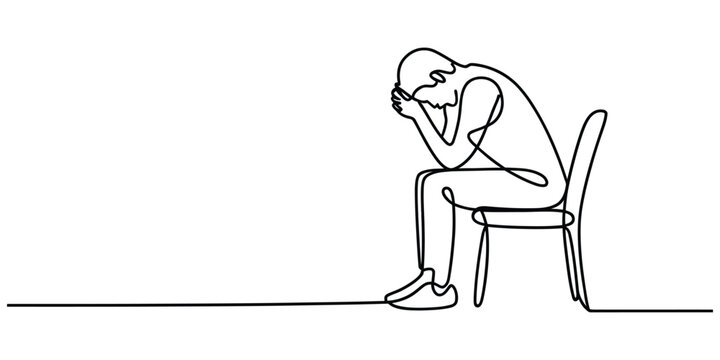 Single line drawing of a person sitting on a chair in despair vector