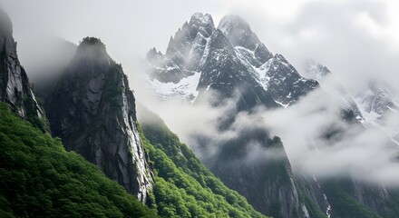 Mountain landscape fog clouds summit peak nature scenery
