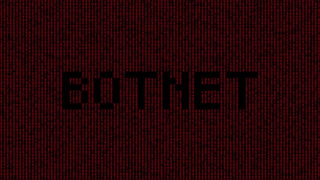Binary botnet animation with cyber attack and data network flow