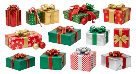 Collection of Christmas Gift Boxes and Presents Isolated on Plain Background