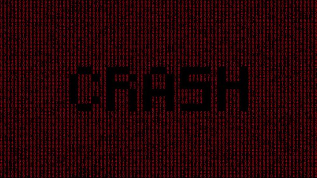 Binary system crash animation with glitch and data failure