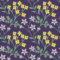 Seamless bellflower and rue vector pattern