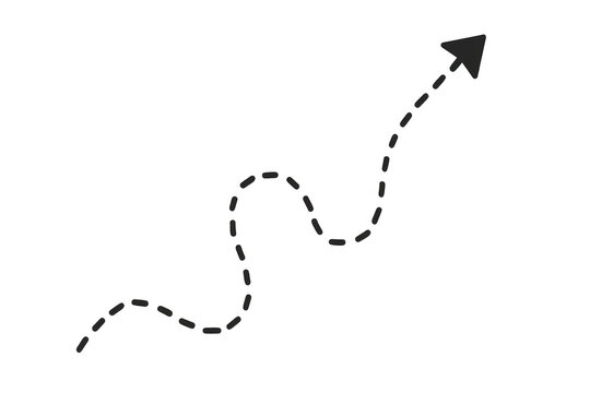 Dotted line arrow moving upward, indicating progress, growth, and a winding path to success with transparent background - Powered by Adobe