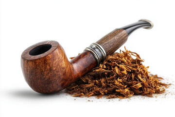 Tobacco with smoking pipe on white background