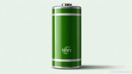 Green Battery with Silver Stripes Representing Eco-Friendly Energy Alternatives and Sustainable Power Solutions