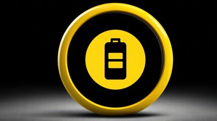 Circular Battery Icon with Yellow Background on Dark Surface, Concept of Energy Status and Battery Life Monitoring