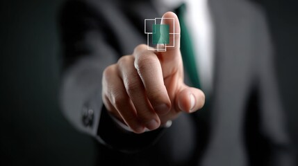 Businessman Using Virtual Touchscreen Technology for Digital Interaction and Innovation in Corporate Environment