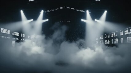 Powerful Stadium Spotlights and Billowing Smoke Create Dynamic Event Atmosphere.