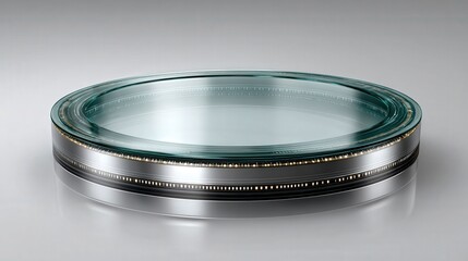 Stylish Round Glass Plate with Sleek Silver Edge Designed for Modern Dining and Presentation Purposes