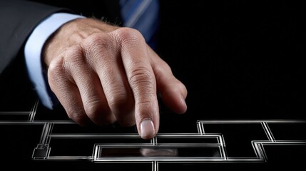 Businessman Hand Touching Interactive Digital Interface in Modern Office Setting for Technology and Innovation Themes