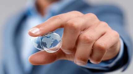 Transparent Globe in Hand Symbolizing Global Business and Connectivity in Modern World