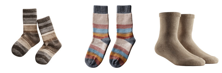 Set of Colorful and cozy socks for everyday wear. isolated on a transparent background.