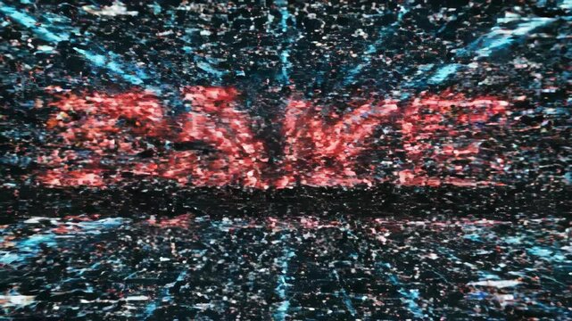 Red neon word fake in a digital tunnel of binary code. Data deception and misinformation concept footage.