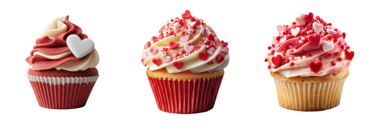 Set of Delicious cupcakes topped with sweet decorations. isolated on a transparent background.