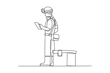 Simple continuous line of mining activity. Simple line, creativity, vector.