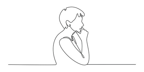 Minimalist single line drawing of a person lost in thought at a desk vector