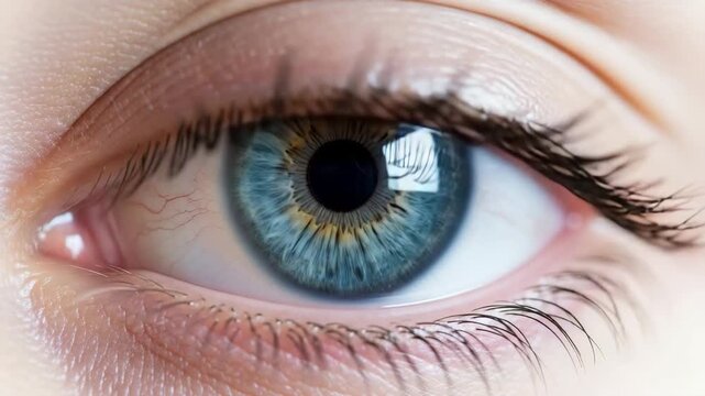 Extreme close up of a beautiful blue and gold human eye iris with lashes