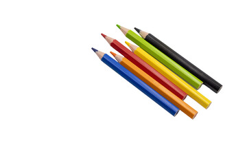 Group of colored pencils creating rainbow pattern