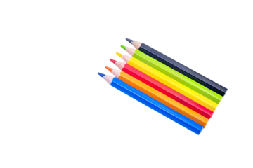 Colorful pencils creating a rainbow spectrum on transparent background