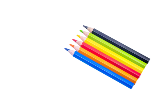 Colorful pencils creating a rainbow spectrum on transparent background