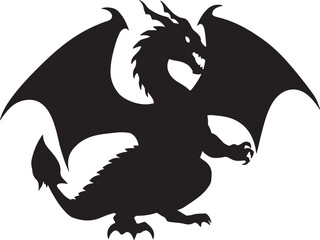 Black Silhouette of a Dragon with Wings Spread and Claws Extended on a White Background mythical creature