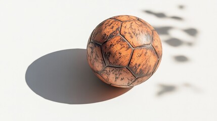 vintage worn leather soccer ball on white background