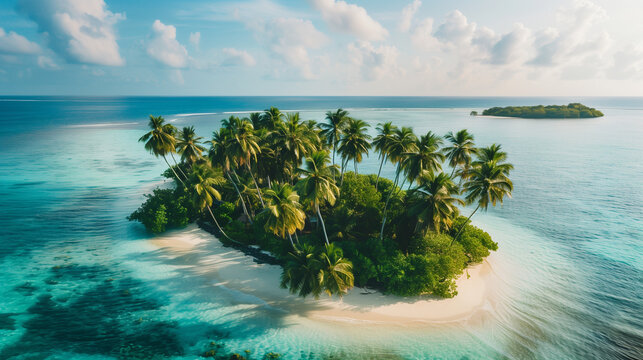 
Aerial view of a tropical island with palm trees 