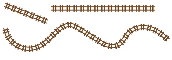 Railway train track vector route. Train track elements. Rail road map. Rail pattern round circular curve railroad path icon