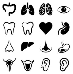 Collection of Black and White Human Organ and Body Part Icons