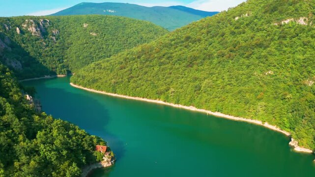 Emerald waters of Bocac lake &ndash; serene view along the Vrbas canyon in Bosnia