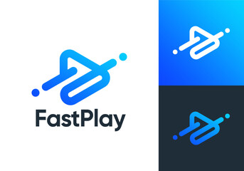 fast play music digital logo design vector concept