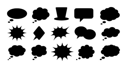 Collection of Black Speech and Thought Bubbles on White Background