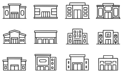 Collection of Simple Line Art Building Icons