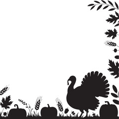 Vector Frame with Pumpkins, Turkey, and Maple Leaves on White BackgroundPrint