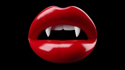 Obraz premium Closeup of a bold, provocative pair of red vampire-like lips with sharp pointed teeth, conveying a sense of danger, passion, and allure.