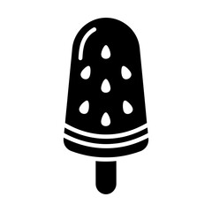 Solid Black Watermelon Popsicle Icon with Seeds and Stripes