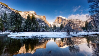 Haft Dome Reflection In Yosemite National Park Winter