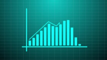 Abstract glowing neon blue bar chart graph on a digital grid background representing financial data and growth - Powered by Adobe