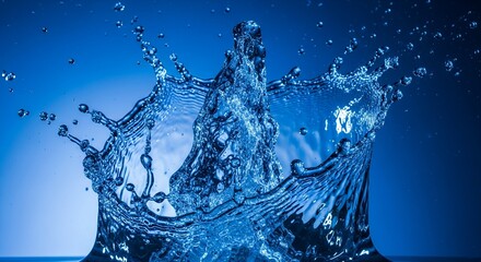 Water splash in blue light creates an abstract and dynamic composition