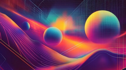 vibrant abstract digital art with spheres and lines