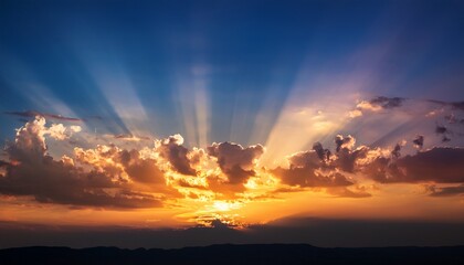 Majestic Sunset Sky With Rays Of Light And Colorful Clouds