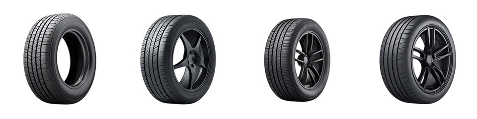 Car Tires on White Background: Automotive Industry and Vehicle Maintenance