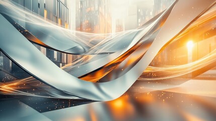 abstract futuristic cityscape with dynamic metal structures